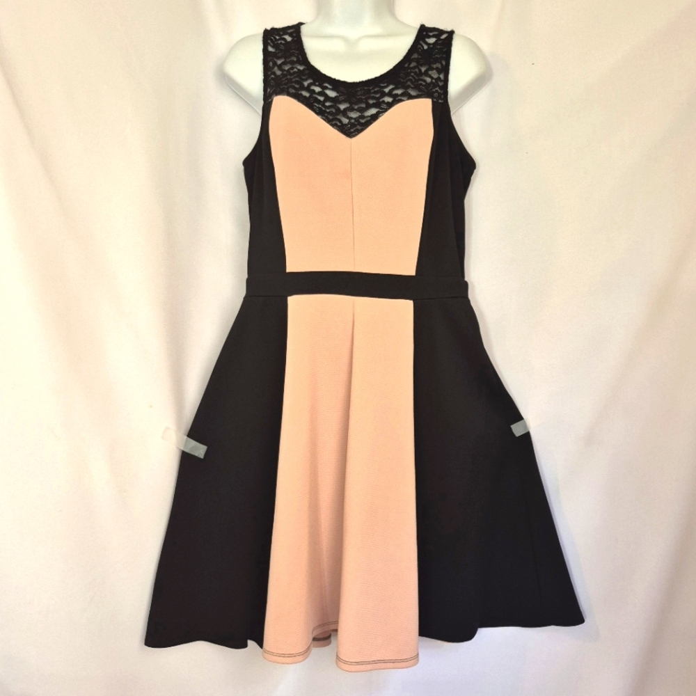 Enfocus Studio Women's Black Pink Colorblock Midi Dress Sz 12